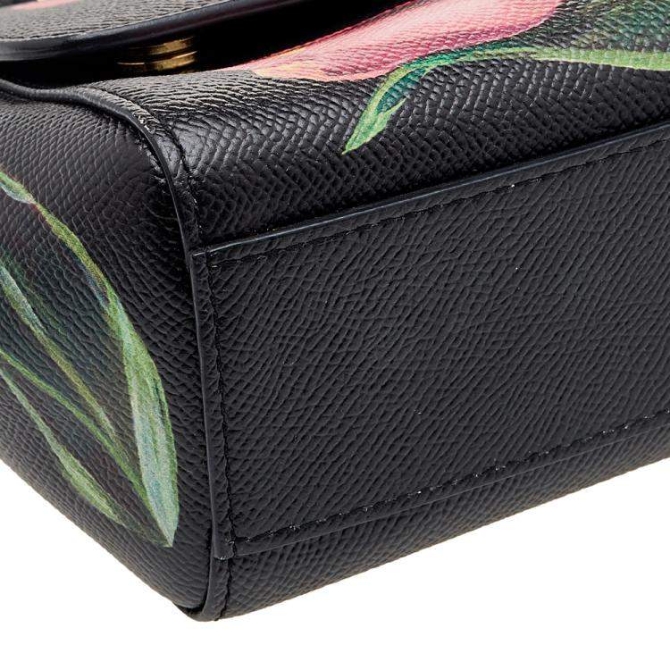 Pre Owned Dolce & Gabbana Black Floral Print Leather Miss Sicily Top Handle Bag