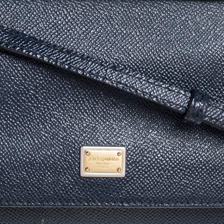 Pre Owned Dolce & Gabbana Navy Blue Leather Small Miss Sicily Top Handle Bag