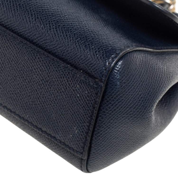 Pre Owned Dolce & Gabbana Navy Blue Leather Small Miss Sicily Top Handle Bag