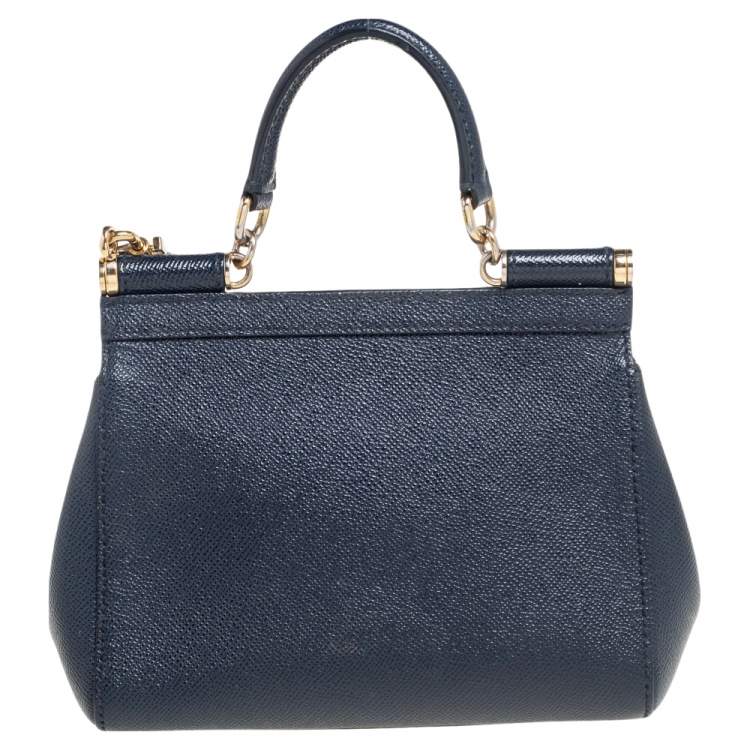 Pre Owned Dolce & Gabbana Navy Blue Leather Small Miss Sicily Top Handle Bag