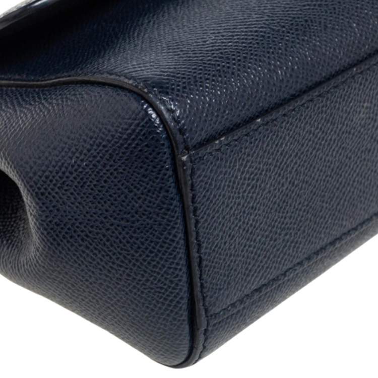 Pre Owned Dolce & Gabbana Navy Blue Leather Small Miss Sicily Top Handle Bag