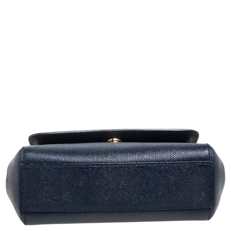Pre Owned Dolce & Gabbana Navy Blue Leather Small Miss Sicily Top Handle Bag