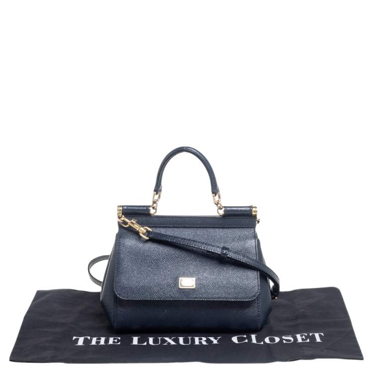 Pre Owned Dolce & Gabbana Navy Blue Leather Small Miss Sicily Top Handle Bag