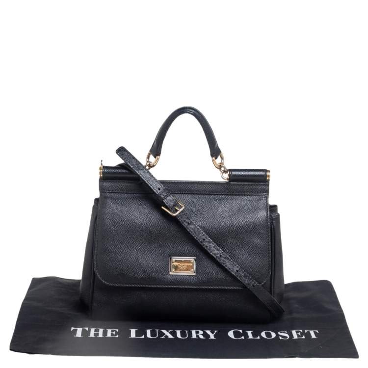 Pre Owned Dolce & Gabbana Black Leather Medium Miss Sicily Top Handle Bag