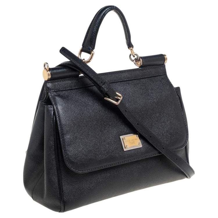 Pre Owned Dolce & Gabbana Black Leather Medium Miss Sicily Top Handle Bag