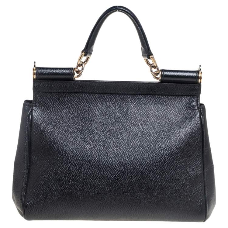 Pre Owned Dolce & Gabbana Black Leather Medium Miss Sicily Top Handle Bag