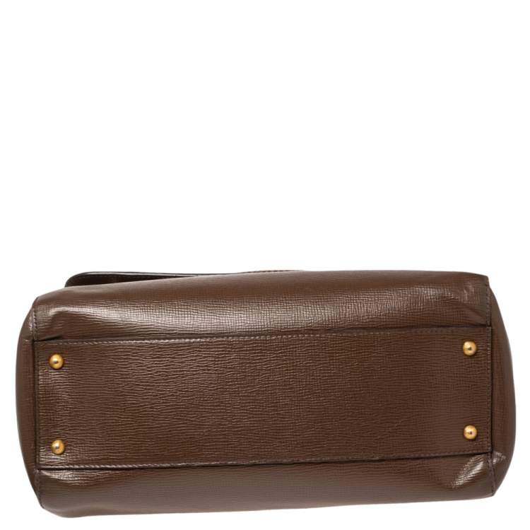 Pre Owned Dolce & Gabbana Brown Snakeskin and Leather Large Miss Sicily Top Handle Bag