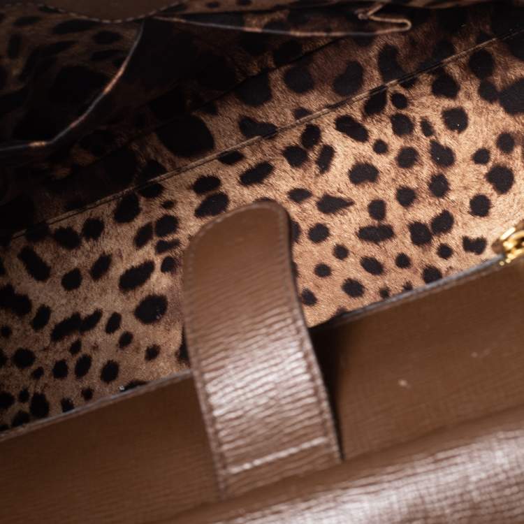 Pre Owned Dolce & Gabbana Brown Snakeskin and Leather Large Miss Sicily Top Handle Bag