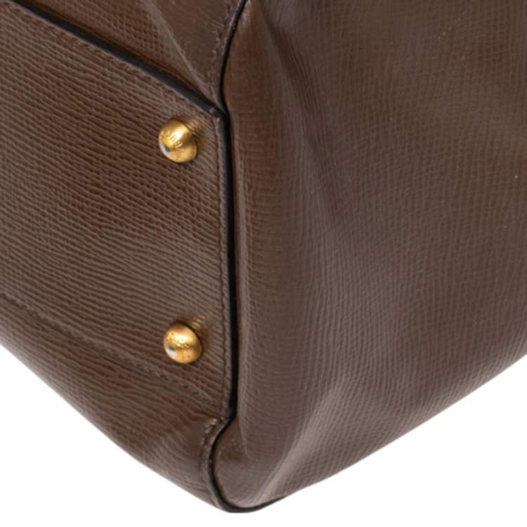 Pre Owned Dolce & Gabbana Brown Snakeskin and Leather Large Miss Sicily Top Handle Bag