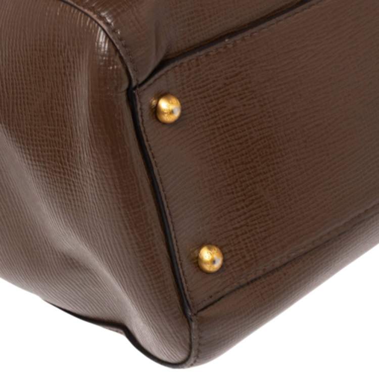 Pre Owned Dolce & Gabbana Brown Snakeskin and Leather Large Miss Sicily Top Handle Bag