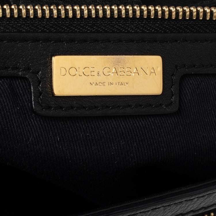 Pre Owned Dolce & Gabbana Black/Brown Leopard Print Coated Canvas and Leather Large Miss Sicily Top Handle Bag