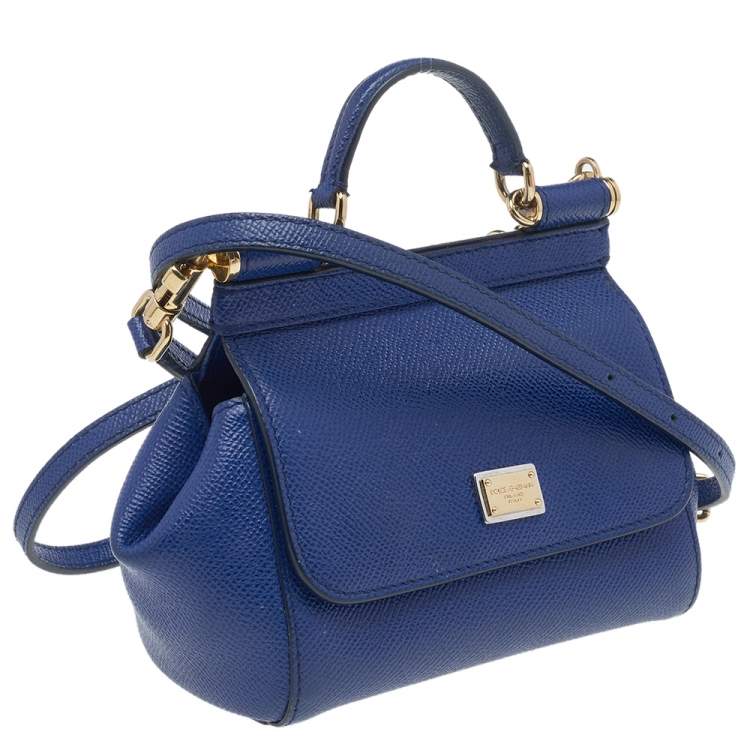 Pre Owned Dolce & Gabbana Blue Leather Micro Miss Sicily Top Handle Bag