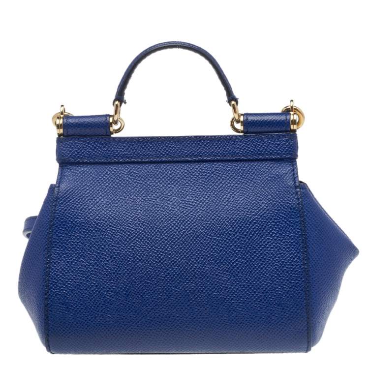 Pre Owned Dolce & Gabbana Blue Leather Micro Miss Sicily Top Handle Bag