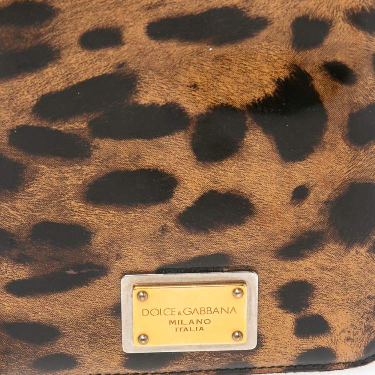 Pre Owned Dolce & Gabbana Brown Leopard Print Patent Leather Zip Around Organizer Wallet