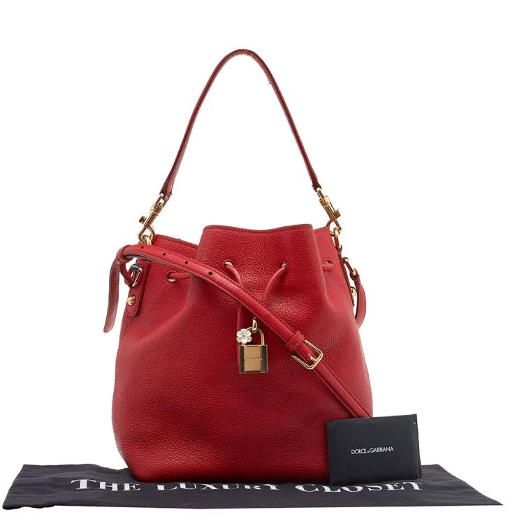 Pre Owned Dolce & Gabbana Red Leather Claudia Drawstring Bucket Bag