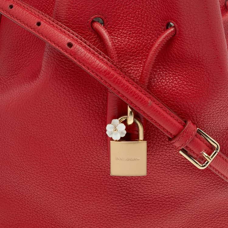 Pre Owned Dolce & Gabbana Red Leather Claudia Drawstring Bucket Bag