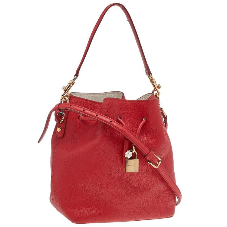 Pre Owned Dolce & Gabbana Red Leather Claudia Drawstring Bucket Bag