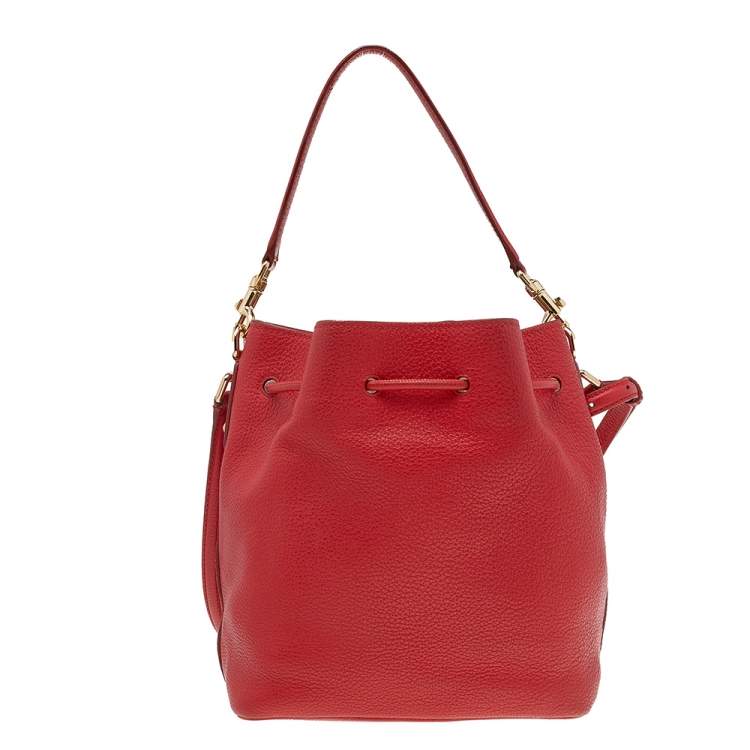 Pre Owned Dolce & Gabbana Red Leather Claudia Drawstring Bucket Bag