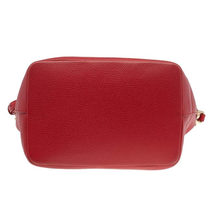 Pre Owned Dolce & Gabbana Red Leather Claudia Drawstring Bucket Bag