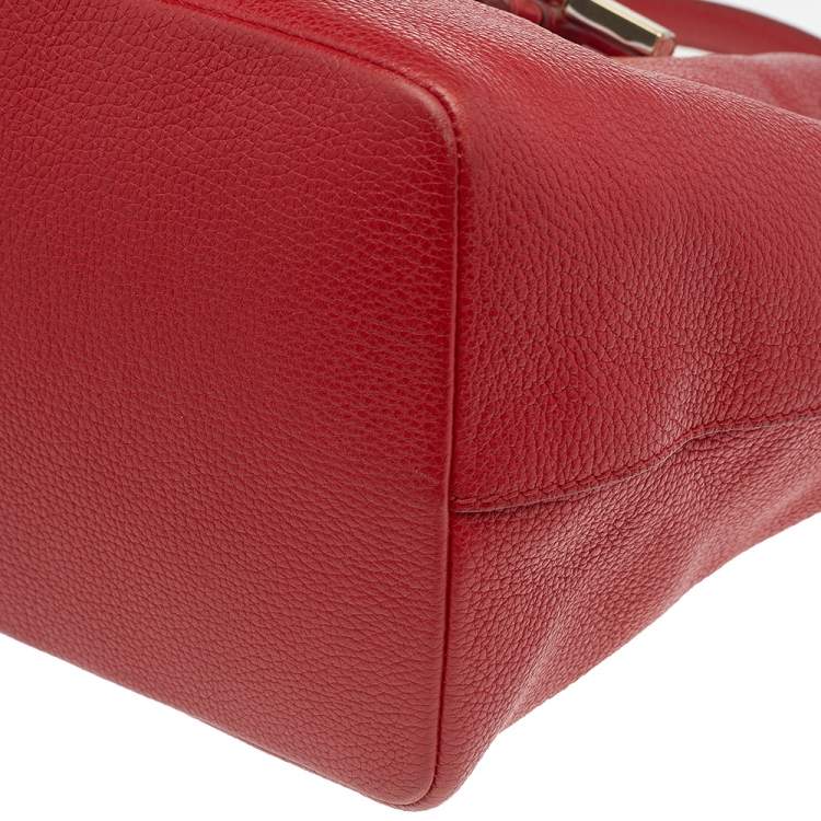 Pre Owned Dolce & Gabbana Red Leather Claudia Drawstring Bucket Bag