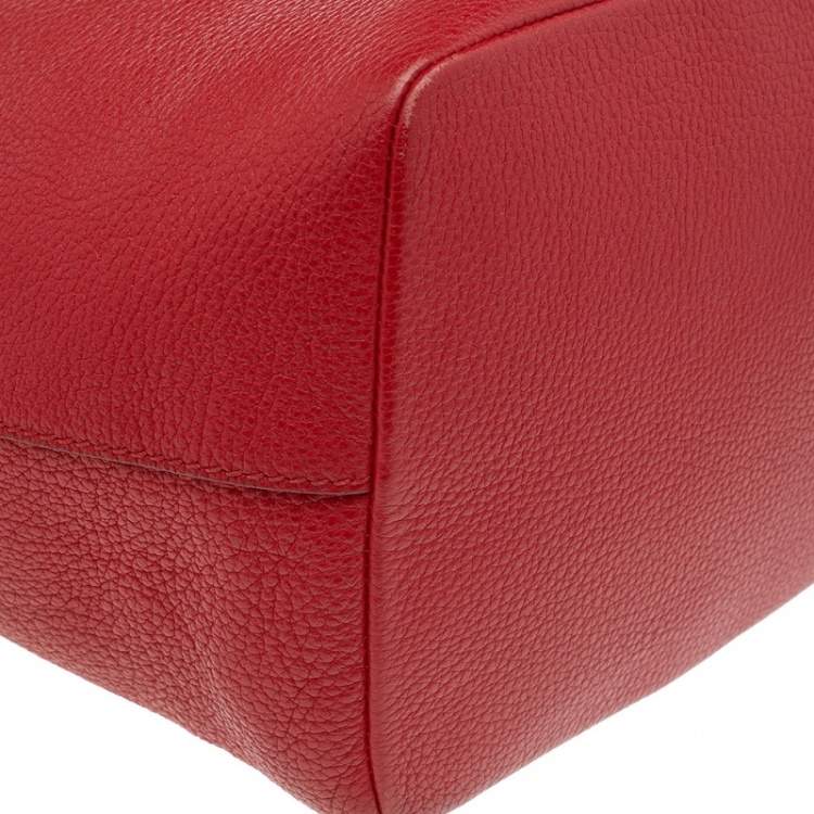 Pre Owned Dolce & Gabbana Red Leather Claudia Drawstring Bucket Bag