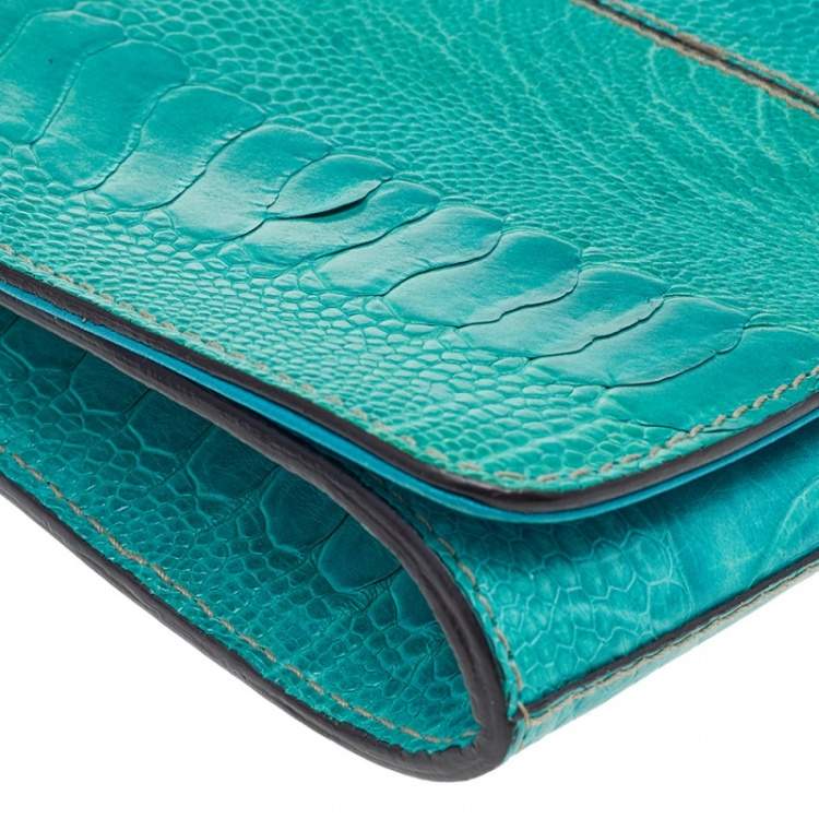 Pre Owned Dolce & Gabbana Blue Ostrich Leather Miss Zoe Wristlet Clutch