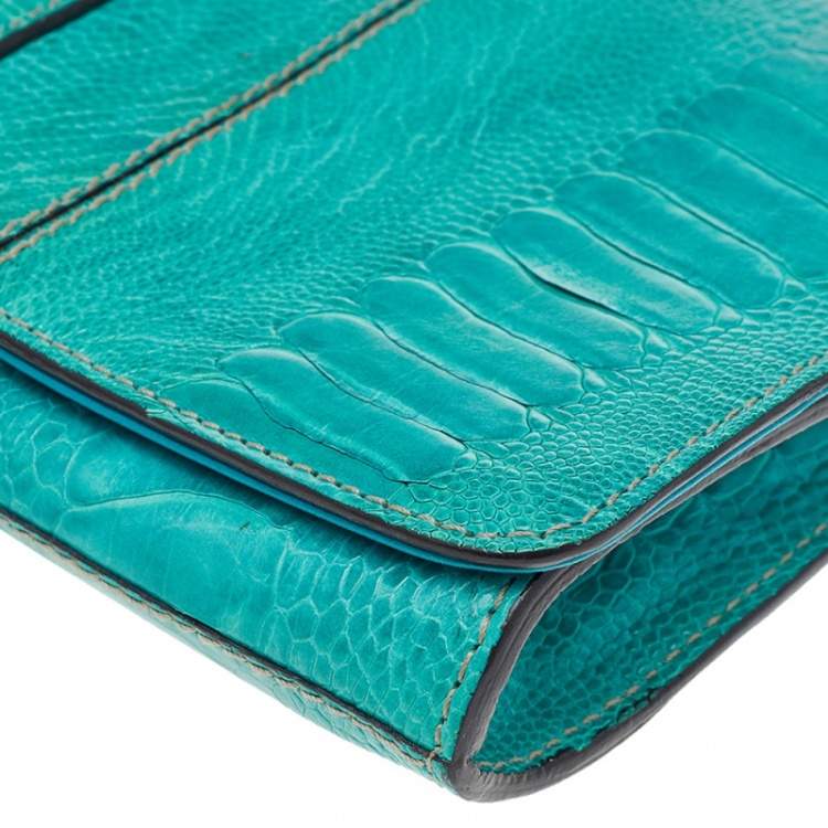 Pre Owned Dolce & Gabbana Blue Ostrich Leather Miss Zoe Wristlet Clutch