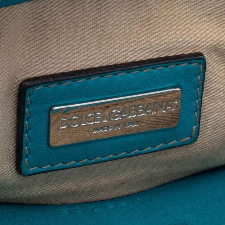 Pre Owned Dolce & Gabbana Blue Ostrich Leather Miss Zoe Wristlet Clutch
