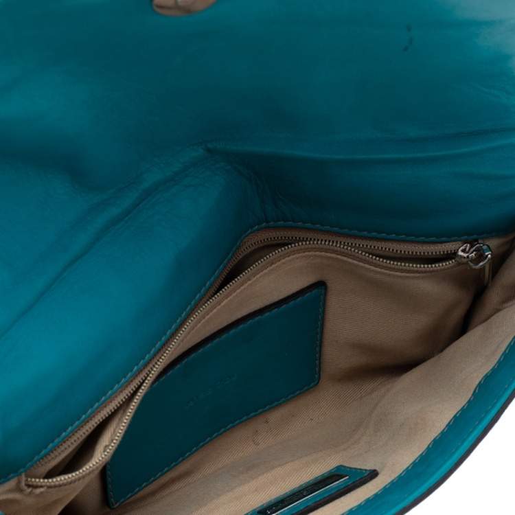 Pre Owned Dolce & Gabbana Blue Ostrich Leather Miss Zoe Wristlet Clutch