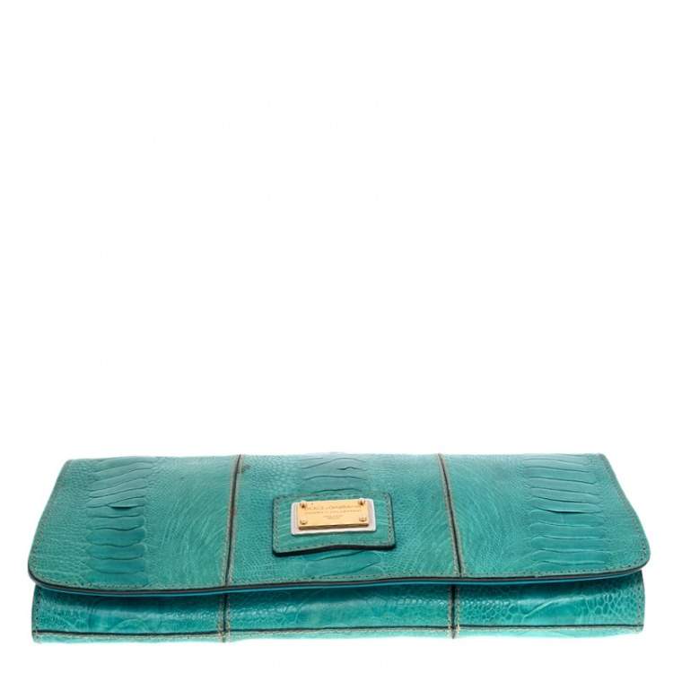Pre Owned Dolce & Gabbana Blue Ostrich Leather Miss Zoe Wristlet Clutch