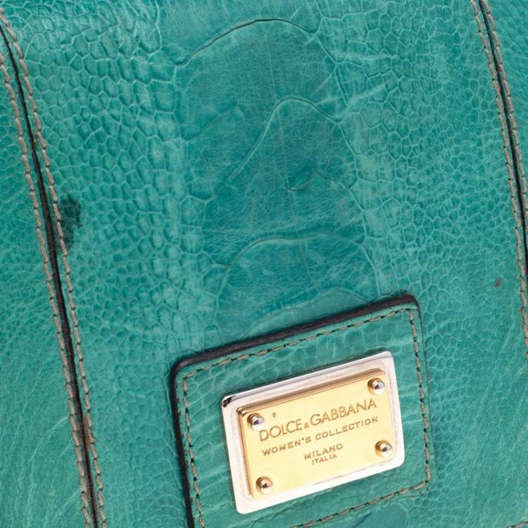 Pre Owned Dolce & Gabbana Blue Ostrich Leather Miss Zoe Wristlet Clutch