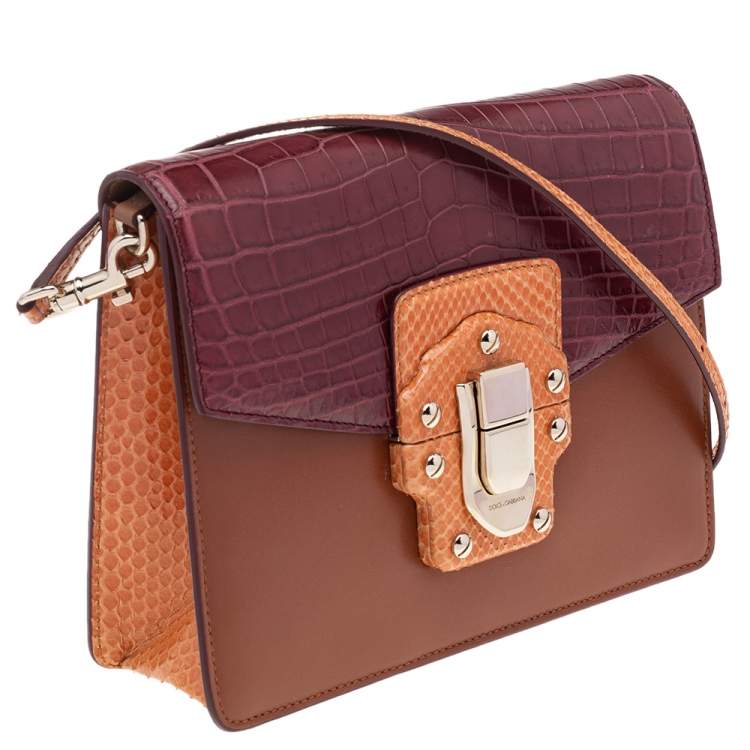 Pre Owned Dolce & Gabbana Multicolor Crocodile Leather And Python Lucia Shoulder Bag
