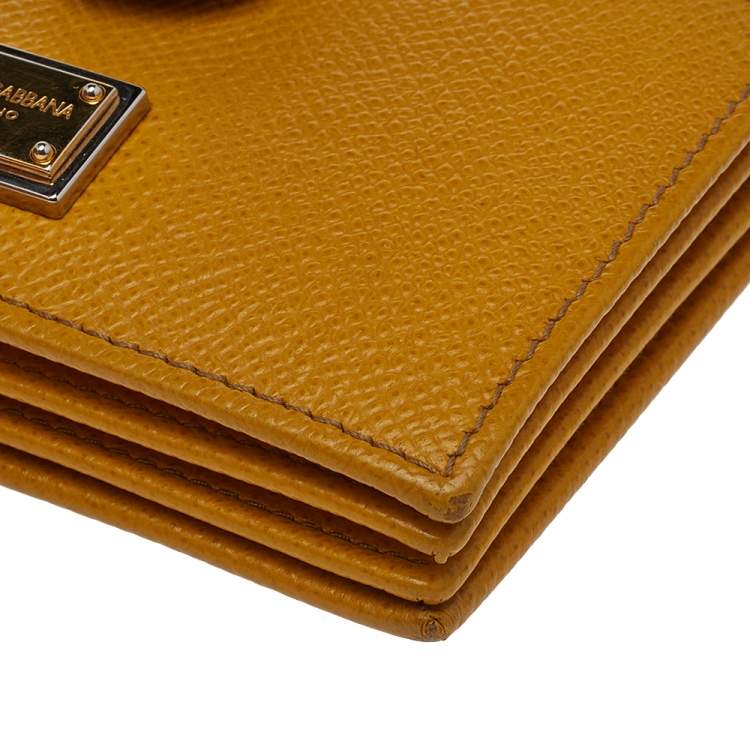 Pre Owned Dolce & Gabbana Yellow Leather Gusset Card Holder