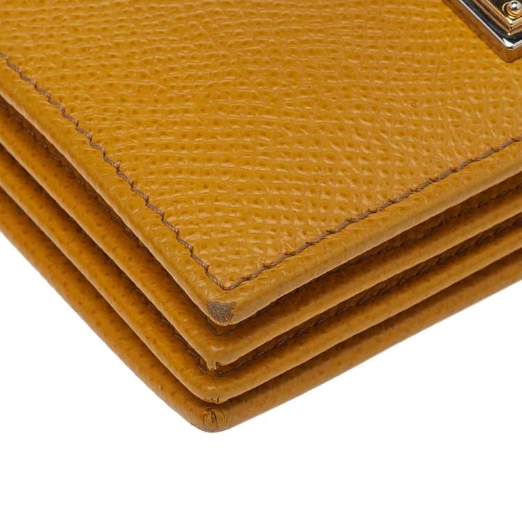 Pre Owned Dolce & Gabbana Yellow Leather Gusset Card Holder