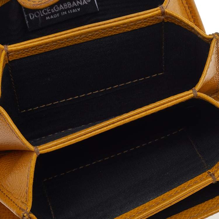 Pre Owned Dolce & Gabbana Yellow Leather Gusset Card Holder