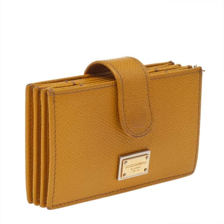 Pre Owned Dolce & Gabbana Yellow Leather Gusset Card Holder