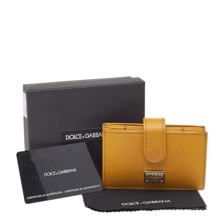 Pre Owned Dolce & Gabbana Yellow Leather Gusset Card Holder
