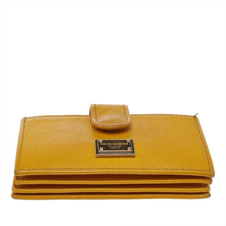 Pre Owned Dolce & Gabbana Yellow Leather Gusset Card Holder