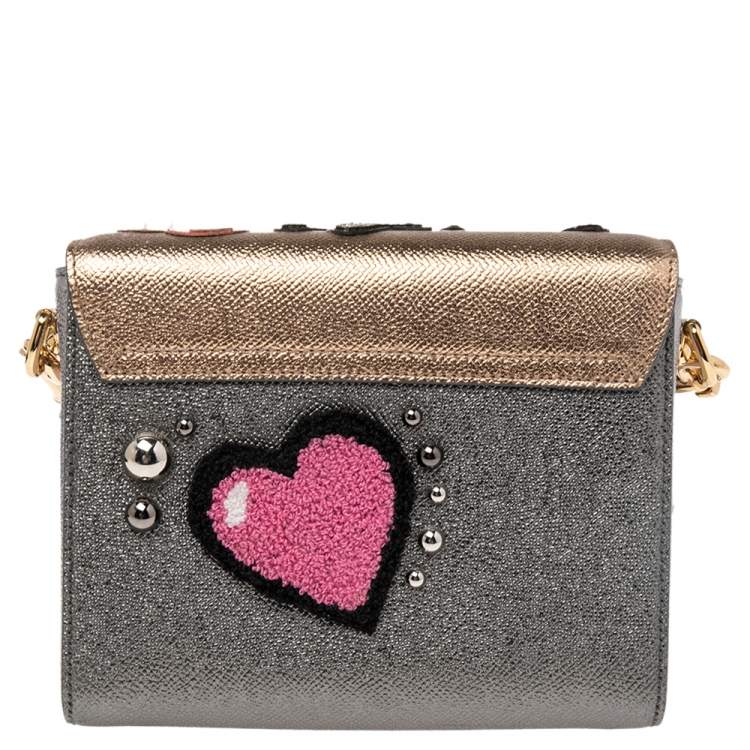Pre Owned Dolce & Gabbana Metallic Silver/Gold Leather Love Princess DG Millennials Crossbody Bag
