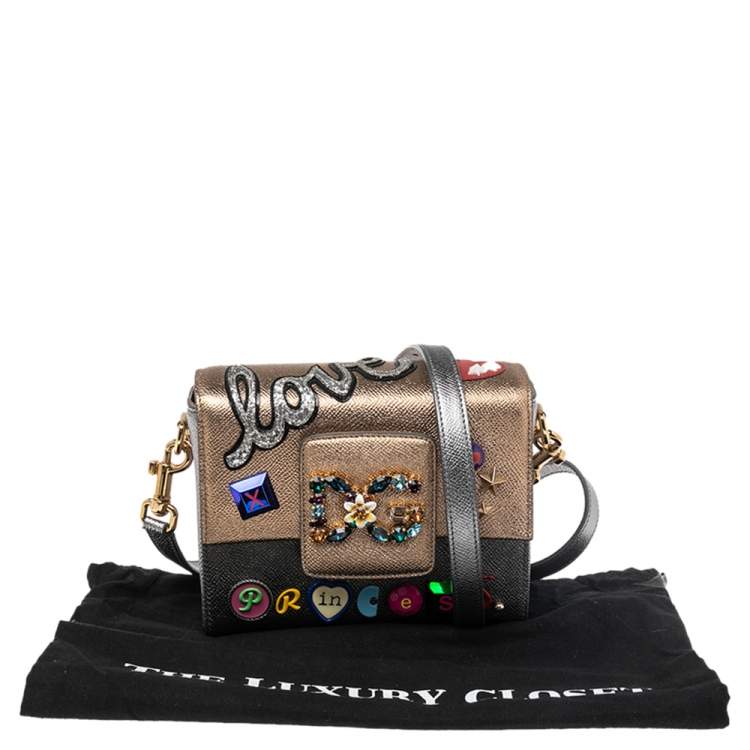 Pre Owned Dolce & Gabbana Metallic Silver/Gold Leather Love Princess DG Millennials Crossbody Bag