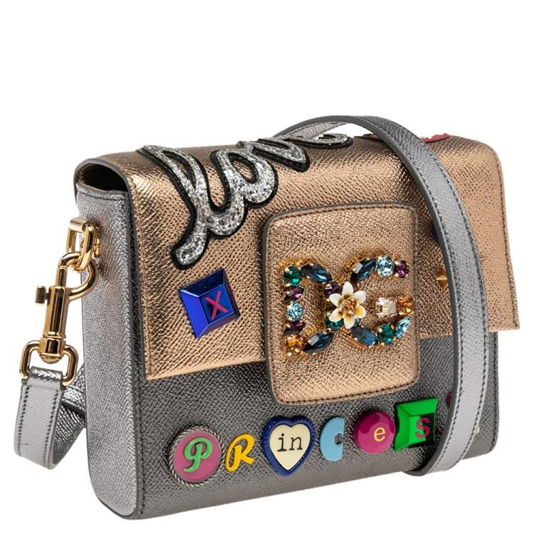 Pre Owned Dolce & Gabbana Metallic Silver/Gold Leather Love Princess DG Millennials Crossbody Bag