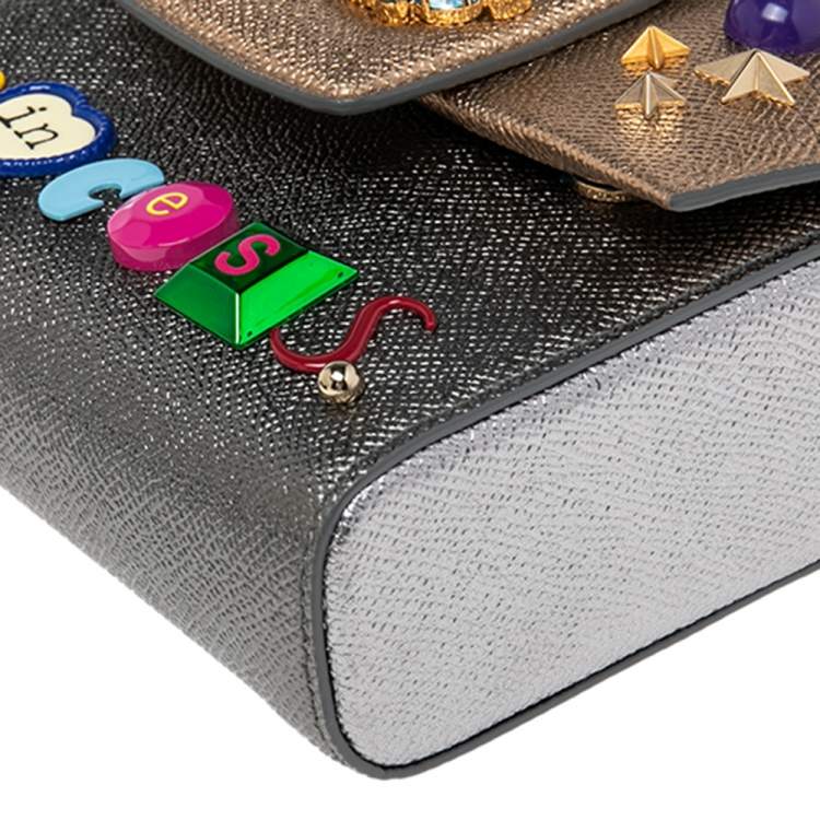 Pre Owned Dolce & Gabbana Metallic Silver/Gold Leather Love Princess DG Millennials Crossbody Bag