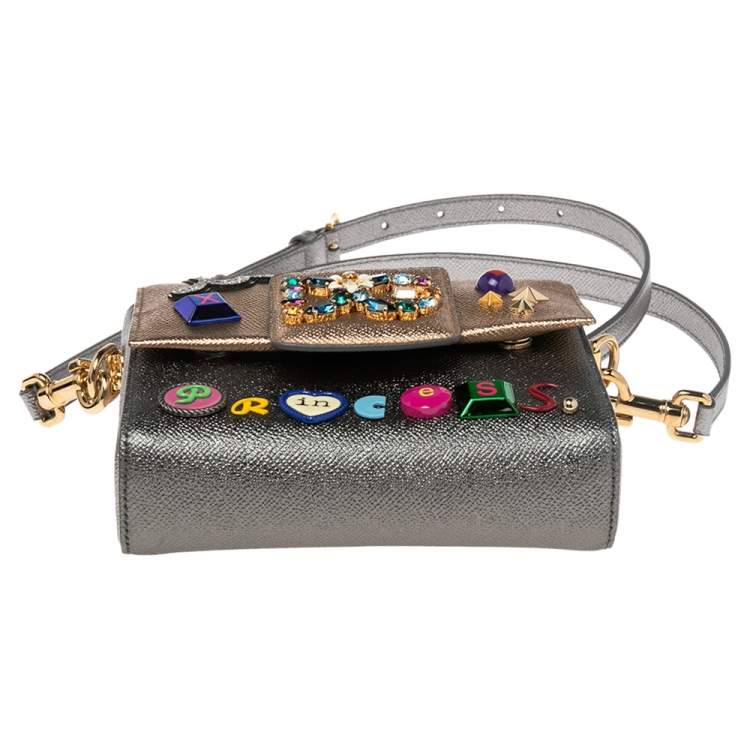 Pre Owned Dolce & Gabbana Metallic Silver/Gold Leather Love Princess DG Millennials Crossbody Bag