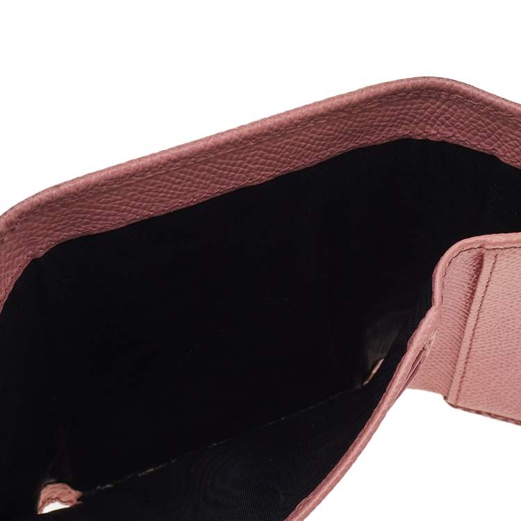 Pre Owned Dolce & Gabbana Pink Leather DG Crystal Embellished Trifold Wallet