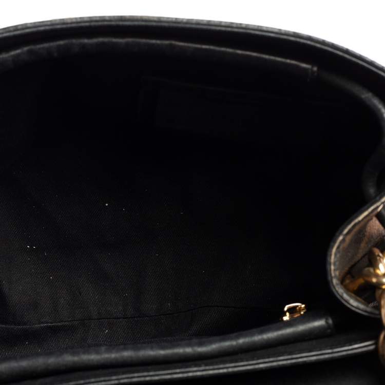 Pre Owned Dolce & Gabbana Black/Brown Leopard Print Coated Canvas and Leather Padlock Top Handle Bag