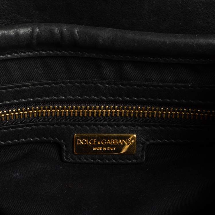 Pre Owned Dolce & Gabbana Black/Brown Leopard Print Coated Canvas and Leather Padlock Top Handle Bag