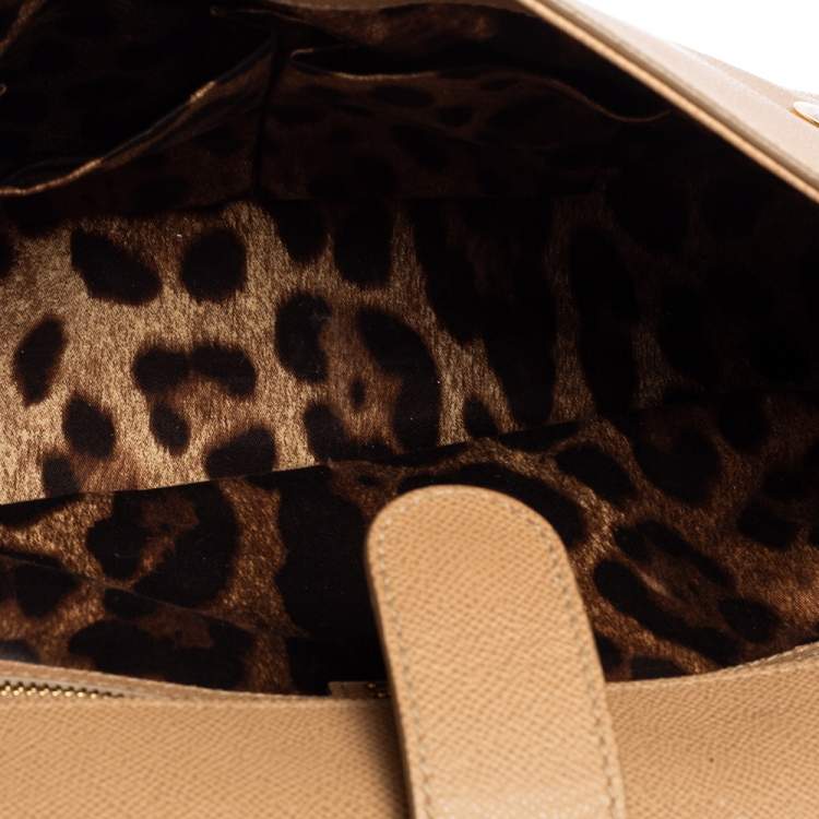 Pre Owned Dolce & Gabbana Beige Leather Large Miss Sicily Top Handle Bag