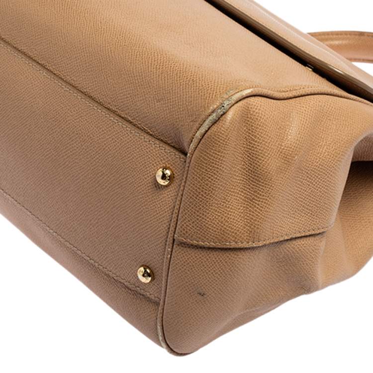 Pre Owned Dolce & Gabbana Beige Leather Large Miss Sicily Top Handle Bag