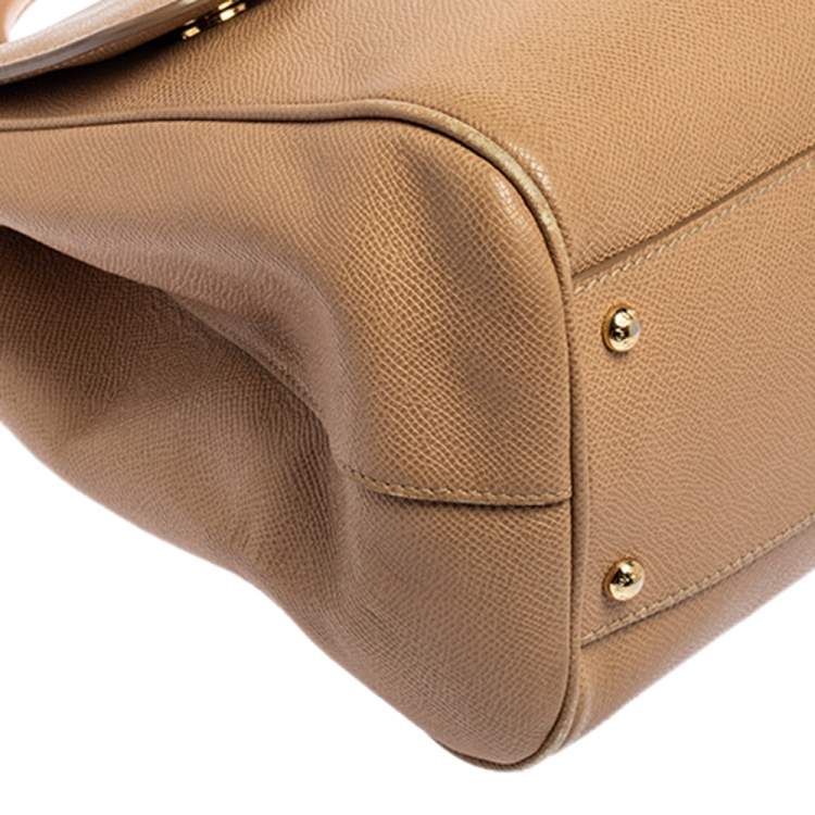 Pre Owned Dolce & Gabbana Beige Leather Large Miss Sicily Top Handle Bag