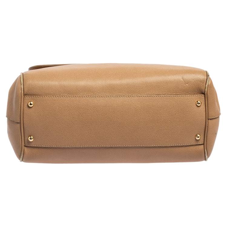 Pre Owned Dolce & Gabbana Beige Leather Large Miss Sicily Top Handle Bag